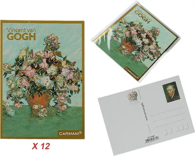 Produktbild von Set mit 12 Postkarten - V. van Gogh, Rosen in einer Vase (CARMANI)