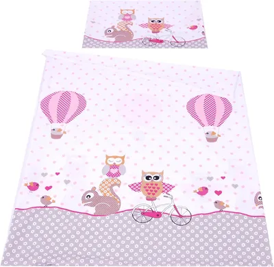 Produktbild von BABYLUX Kinderbettwäsche 2 Tlg. 100 x 135cm aus Baumwolle Bettwäsche Bettbezug Bezug 2 Tlg. für Babybett Babybettwäsche 56. Eule Rosa