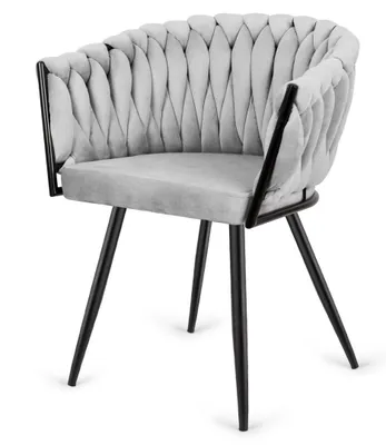 Produktbild von r Samtstuhl mit Steppung & Armlehnen - bequemer Polsterstuhl für Esszimmer, Wohnzimmer oder Büro, glamouröses Design, robuste Metallbeine, verschiedene Farbvarianten (Grau)