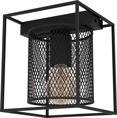 Produktbild von EGLO Deckenlampe Catterick, quadratische Deckenleuchte, Wohnzimmerlampe im Industrial Design, Gitter Lampe, Deckenbeleuchtung Wohnzimmer, E27