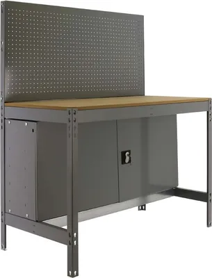 Produktbild von PROREGAL Werkbank BUFFALO mit Werkzeugwand und Schrank | HxBxT 84x120x61cm | Traglast 600kg | Verzinkt