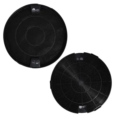 Two black circular filters are shown against a white background. One filter is on the left and the other is on the right, slightly overlapping.