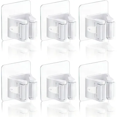 Produktbild von 6 Stück Besenhalterung Wand Selbstklebend, Besenhalterung Wand Ohne Bohren, Wandhalterung Besen, Besen Halterung, Geeignet für Besenstiel, Küche, Bad, Garten, Garage