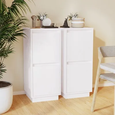 Produktbild von vidaXL Sideboards 2 Stk. Weiß 31,5x34x75 cm Massivholz Kiefer