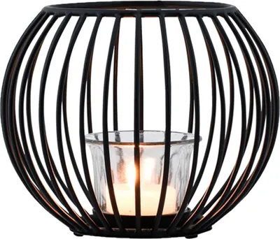 Produktbild von Marrakesch Skandinavische Deko Windlichter Metall Draht& Glas 15cm klein schwarz | Windlicht Teelichthalter Spectro als Gartendeko & Wohnzimmer Tisch Deko | Exquisite Kerzenständer für Teelichter