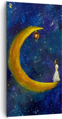 Produktbild von Bild auf Leinwand - Leinwandbild - Einteilig - Mädchen auf der Mond - 65x120cm - Wand Bild - Wanddeko - Wandbilder - Leinwanddruck - Bilder - Wanddekoration - Leinwand bilder - PA65x120-4575