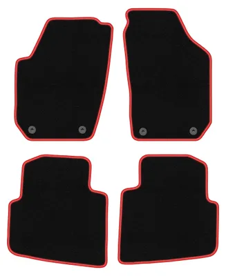 Productafbeelding van Velours automatten voor Skoda Praktik 2006-2015 (stationwagen) – 4-delig, zwart/rood, op maat – Wielganizator CARLUX