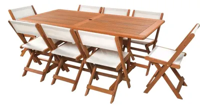 Obrázek produktu pro Zahradní jídelní set „Séoul“ – 1 stůl + 8 židlí – javor – béžová