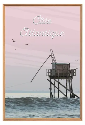 Image de Tableau mural encadré illustration côte Atlantique 65x97 cm, Tableau mural moderne pour décoration intérieure