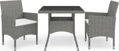 Produktbild von Schlichtes Gartenmöbel Set Balkonmöbel-Set 3-tlg. Garten-Essgruppe Grau Poly Rattan und Glas - Gartenmöbelgarnituren DE7424642 2parcel