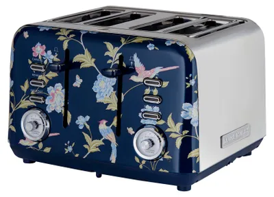 Image de Laura Ashley grille-pain 4 tranches avec 7 niveaux de brunissage, support viennoiseries et fonction décongélation – Motif Elveden Navy