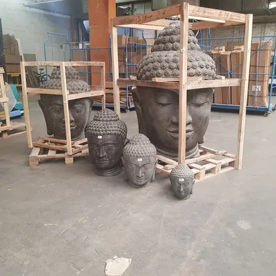 Produktbild von Buddha Kopf Head Figur Gartenfigur Steinfigur Lavastein Skulptur Bali Garten Schwarz 55 cm