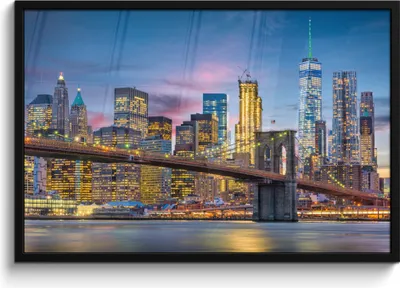 Produktbild von MuchoWow® MuchoWow® Gerahmtes Poster New York - Brooklyn Bridge - Nacht 90x60 cm - Poster mit zchwarzem Bilderrahmen - Fotorahmen - Foto-Plakat