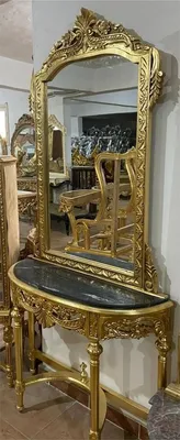 Produktbild von Casa Padrino Barock Spiegelkonsole mit Marmorplatte Gold / Schwarz - Handgefertigte Barock Konsole mit Spiegel - Prunkvolle Barock Möbel