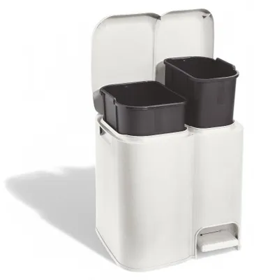 Image de Poubelle de tri sélectif 13+8 l avec ouverture à pédale 39 x 32,5 x H 41 cm Patty 2 - Blanche