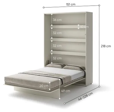 Produktbild von Furniture24 Schrankbett Bed Concept Lenart, Wandklappbett Mit Lattenrost, V-Bett, Wandbett Bettschrank Schrank Mit Integriertem Klappbett Funktionsbett Bc-01, 140 X 200 Cm, Kaschmir, Vertical