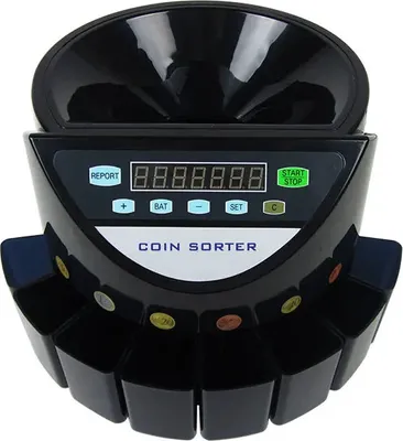 Obrázok produktu pre Automatická triedička mincí, kapacita 500 mincí, rýchlosť 260 mincí za minútu, EUR mince čierne, EÚ