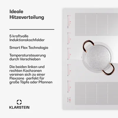 Produktbild von Klarstein Induktionskochfeld 5 Platten, 90cm Glaskeramik-Induktionskochfeld mit 4 Kochfelder, 9600W Induktionskochfeld, Herd mit Touch-Control & Überhitzungsschutz, Effizientes Glaskeramikkochfeld
