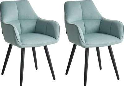 Produktbild von BELIANI Esszimmerstuhl 2er Set Hellblau aus Kunstleinen Stoff Gepolstert mit Armlehnen Metallbeine Modernes Design Polsterstuhl für Esszimmer Küche