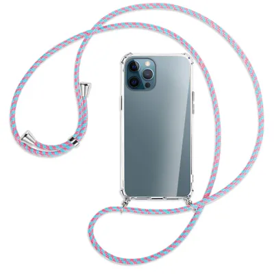 Produktbild von Handykette Backcover-Schutzhülle mit Band (Metall silberfarben) für Apple iPhone 12 Pro Max - pink/mint
