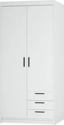 Produktbild von Tkmoebel 2-türiger Kleiderschrank Schrank mit Schubladen LENA 2D3S laminierte Platte Breite 89,7cm,Weiß
