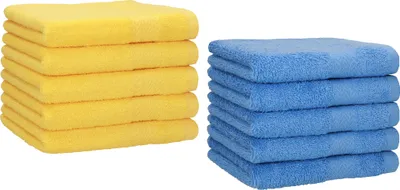 Produktbild von Betz 10 Stück Gästetücher 30x50 cm PREMIUM 100% Baumwolle Set  Farbe: gelb und hellblau