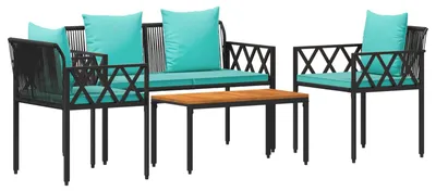 Immagine prodotto di Set di mobili da giardino, 4 pezzi, colore nero e turchese, in rattan sintetico