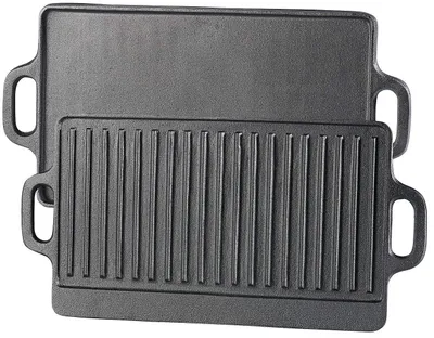 Produktbild von Rosenstein & Söhne Grillplatte Gusseisen: Gusseiserne Wende-Grillplatte für Ofen, Herd & Grill, 46 x 23 cm (Induktion, Gusseisen Platte, BBQ)