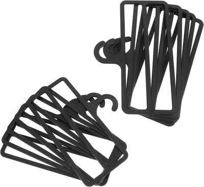 Produktbild von 10 schwarze Schalbügel aus Kunststoff, multifunktional und platzsparend für Kleiderschränke und den Einzelhandel mit modernem Design und einfacher Auswahl
