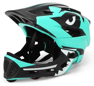 Immagine prodotto di Casco per bambini - Casco integrale in-mold - Mentoniera rimovibile - Per bicicletta, skateboard, pattini a rotelle -  - Meno di 8 prese d'aria - Blu