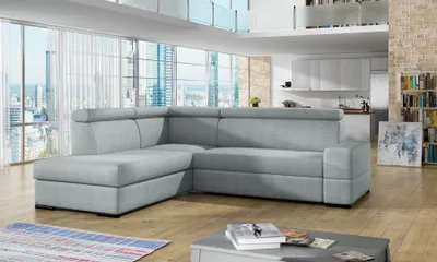 Produktbild von Ecksofa Sofa LETO mit Schlaffunktion Hellgrau Ottomane Links
