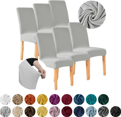 Produktbild von MEBLE ODNOWA, Stuhlhusse, Stuhlbezug, Standardgröße, Samt, Hellgrau, 6er Set, Velours, elastisch, Stuhlbezüge, Stuhlhussen, maschinenwaschbar