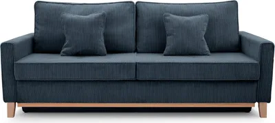 Zdjęcie produktu dla BETTSO Stylowa sofa tapicerowana w modnym sztruksie z funkcją spania i pojemnikiem na pościel RISA Granatowa