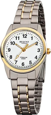 Produktbild von Regent Titan Damen Uhr F-428 Quarzuhr Armband grau silber gold D2URF428