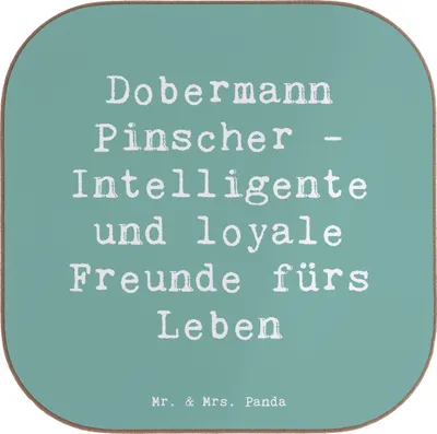 Produktbild von Mr. & Mrs. Panda Untersetzer Tasse Spruch Dobermann Pinscher Freund - Meeresbrise - Geschenk, Hunderassen Eigenschaften, gläseruntersetzer, Gläser, für, Hunderasse, Glas