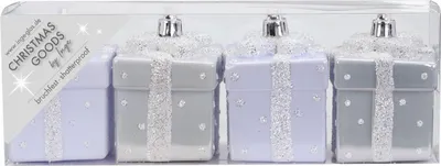 Produktbild von Christbaumschmuck Geschenkbox 6cm Kunststoff 4er Set - Weiß