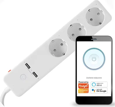 Obrázok produktu pre Napájacia lišta s vypínačom 3x 230V 2x USB Tuya SMART