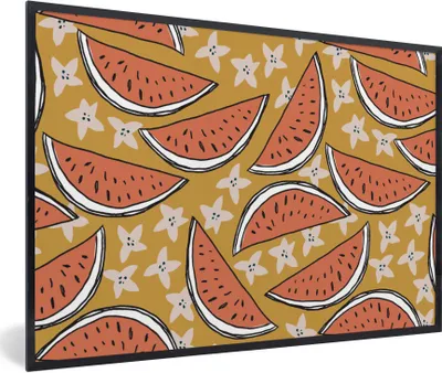 Produktbild von MuchoWow® Gerahmtes Poster Sommer - Sterne - Wassermelone 90x60 cm - Poster mit Schwarzem Bilderrahmen Wandposter Rahmen Foto Bilder - Fotorahmen - Foto-Plakat