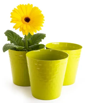 Imagen del producto de Omgoods - Juego de 3 macetas de plástico verde - Ideales para decoración en interiores y exteriores