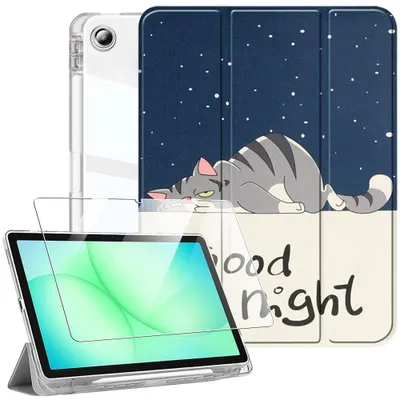 Image de Coque + Verre Trempé pour Samsung Galaxy Tab A11 Plus / A9 Plus, Antichoc avec Motif Chat
