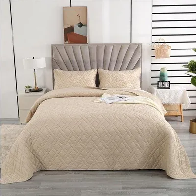 Zdjęcie produktu dla Kołdra Famanu Bettüberwurf, 220 x 240 cm, kolor beżowy - z 2 poszewkami na poduszki 50 x 75 cm
