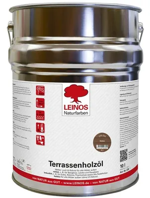 Produktbild von Leinos Terrassenholzöl 10,00 l – rötliches Premium Holzschutzöl für außen, ideal für Lärche, Eiche, Akazie & Teak – Teaköl & Lärchenöl für Terrassen, Zäune, Gartenmöbel, Kinderspielgeräte & mehr