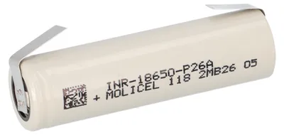 Produktbild von Molicel INR18650-P26A 18650 Li-Ion Zelle 2600 mAh 35 A U-Lötfahne Flat Top