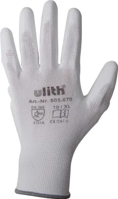 Produktbild von Arbeitshandschuhe Handschuhe Polyurethan/ Nylon Feinstrick weiß Größe 10