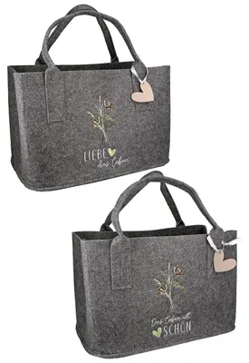 Produktbild von Gilde Tasche, rechteckig, "Gräserstrauß", Gräsermotiv, Spruch, Filz, dunkelgrau, L. 26 cm, B. 40 cm, H. 25 cm 44819 4009079448191 2 Stück (2-fach sortiert)