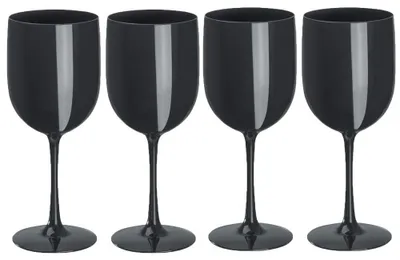 4er Set Kunststoff-Trinkkelche für Sekt, Wein, Longdrinks (Schwarz)