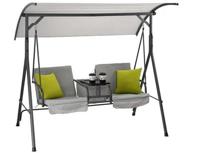 Obrázok produktu pre 3xEliving RUBY Hollywood Swing, záhradná hojdačka so stolíkom na nápoje v sivej farbe (Š 180 cm x V 162 cm x H 117 cm)