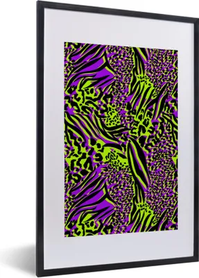 Produktbild von MuchoWow® Gerahmtes Poster Neon - Lila - Grün - Tiermuster 40x60 cm - Poster mit Schwarzem Bilderrahmen Wandposter Rahmen Foto Bilder - Poster in Rahmen