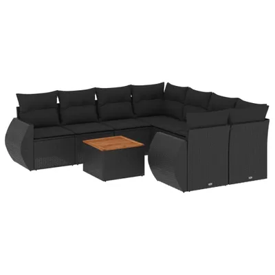 Produktbild von vidaXL 9-tlg. Garten-Sofagarnitur mit Kissen Schwarz Poly Rattan