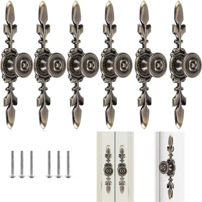 Zdjęcie produktu dla Uchwyty do mebli w stylu vintage, 6 sztuk, styl retro, do szuflad i drzwi